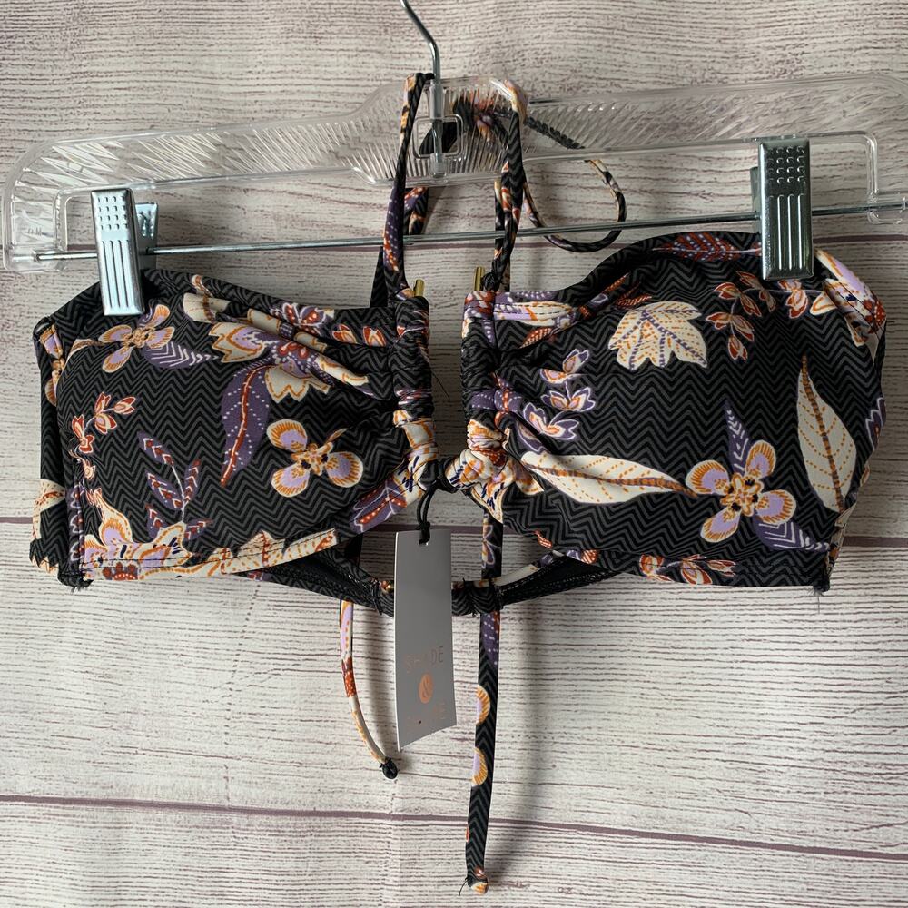 Shade & Shore Floral and Chevron Bikini Top Bandeau U-shape Keyhole Size M(8-10)